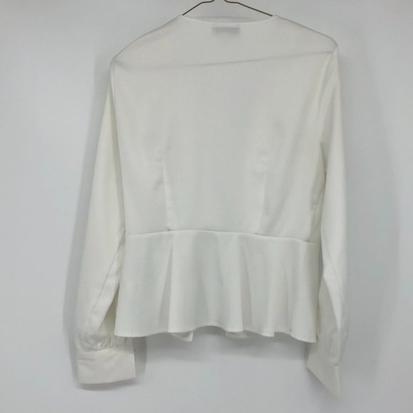 TopShop white button down peplum blouse collared sleeves size 6 - Picture 3 of 15